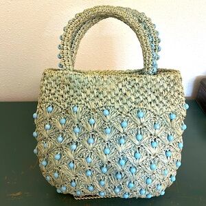 Vintage 60’s Marcus Brothers of Miami Blue Raffia/Straw Purse